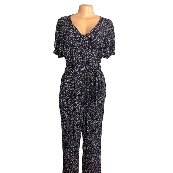 Talbots Floral Print Blue Jumpsuit Short Sleeve - Picture 2 of 11